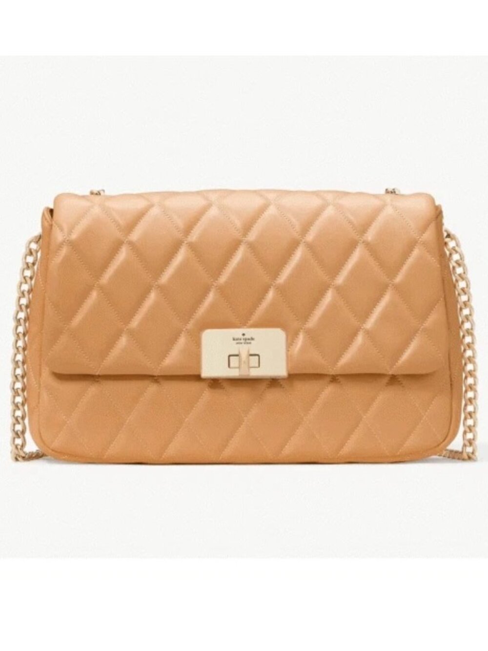 NEW ☑️ Kate Spade CAREY Medium Chain Quilt Flap Bag #KH228 Tiramisu Mousse